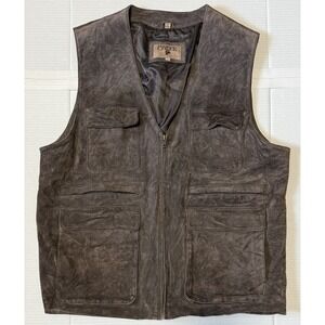 MADISON CREEK‎ OUTFITTERS - Men's Brown Lined Leather Vest - Size Large